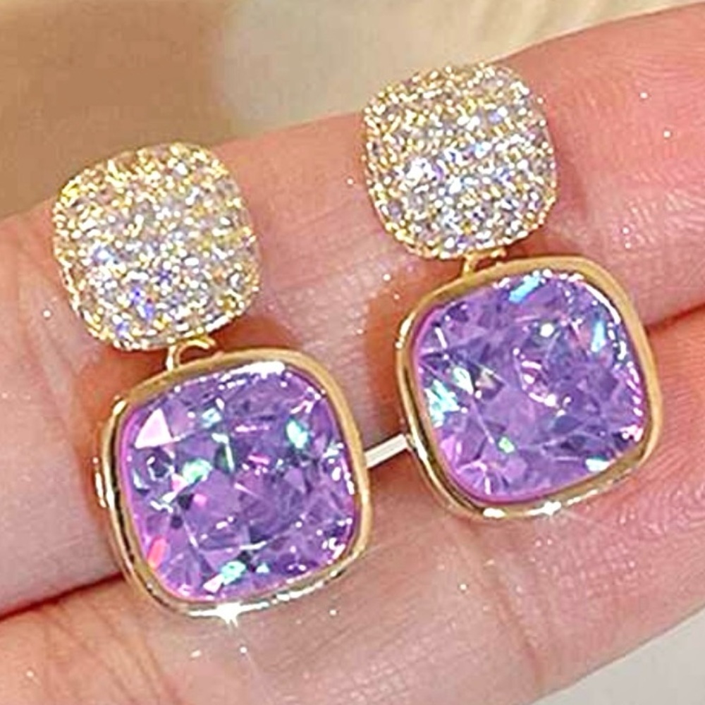 Cubic Zirconia Purple Gemstone Earrings